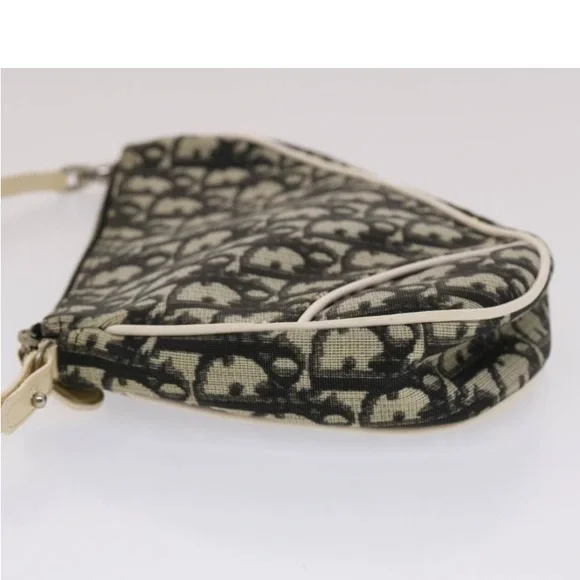 CHRISTIAN DIOR TROTTER Canvas Saddle Pouch Black/ White PREOWNED - Picture 4 of 16